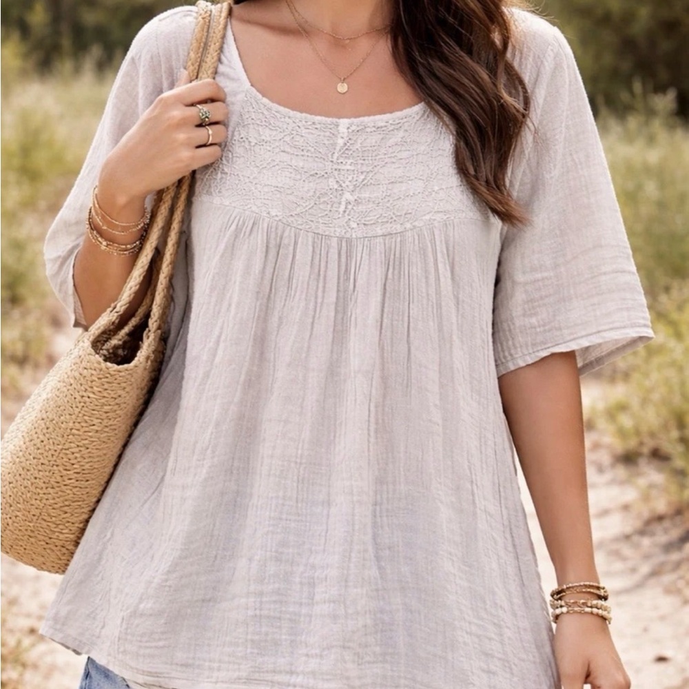 Elegant Blush Blouse for Women Natural Fiber 100% Cotton Embroidered Boho Hippie